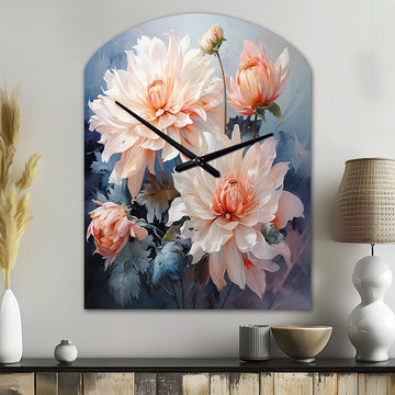 Peach Chrysanthemums Romantic Impression I - Asymmetric Metal Wall Clock